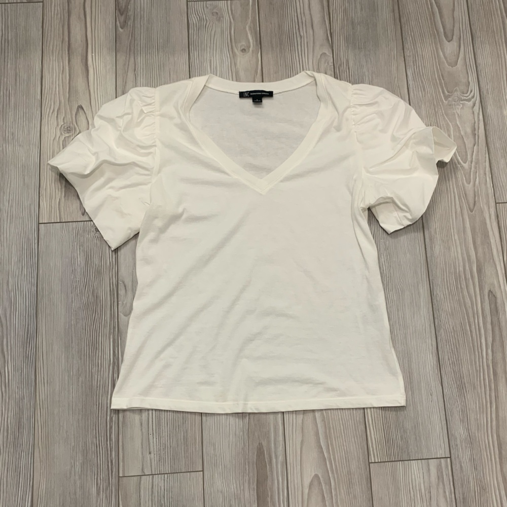 INC International Concepts V Neck Shirt With Balloon Sleeves (Size: Small)